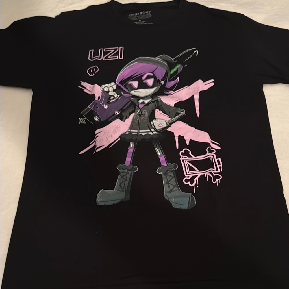 Black Graphic T-Shirt with Purple Design
